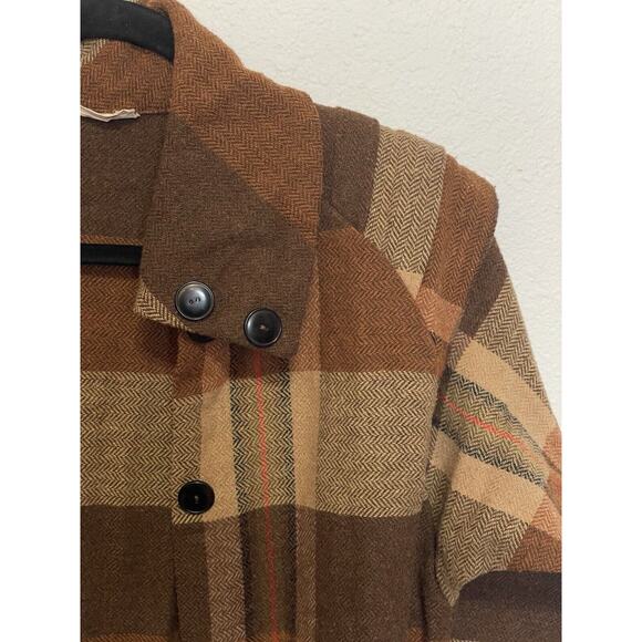 60s 70s‎ vintage brown wool flannel Lightweight coat Jacket Duster USA folklore - Picture 4 of 16